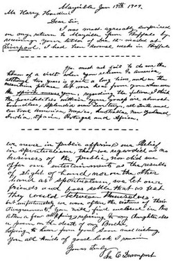 Fig 9: Facsimile of Portions of a Letter Written to Houdini by Ira E Davenport